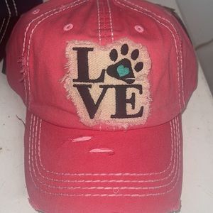 Pink PAW LOVE DISTRESSED VINTAGE BALLCAP